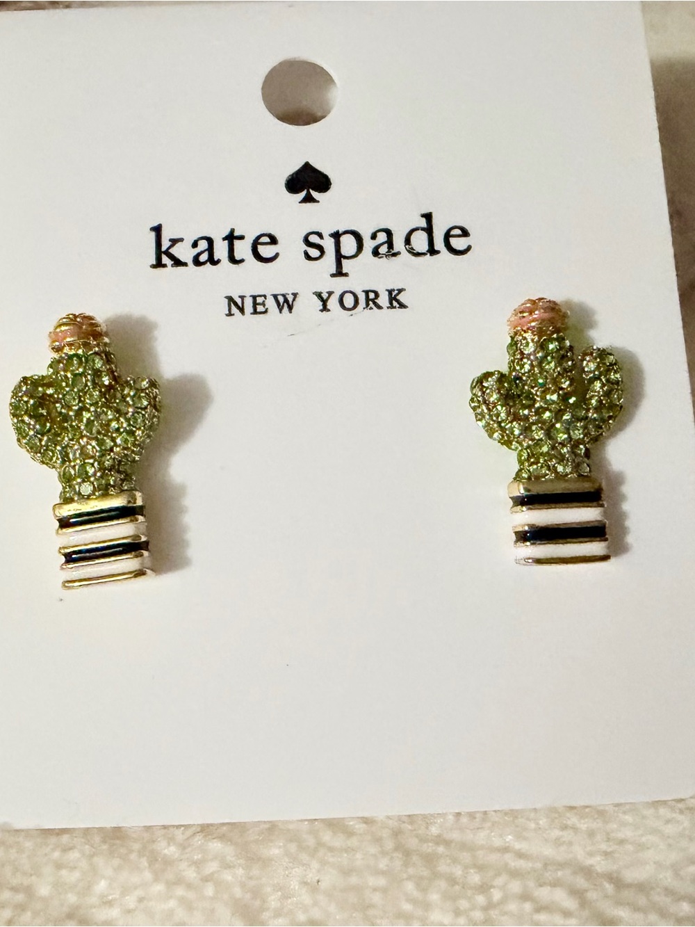kate spade Green Cactus Stud Earrings with pearl closure
